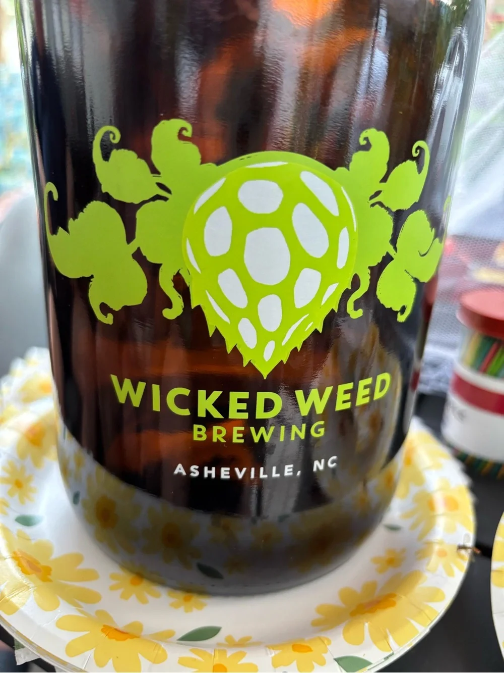 Amber Glass Growler - Lime Green Logo